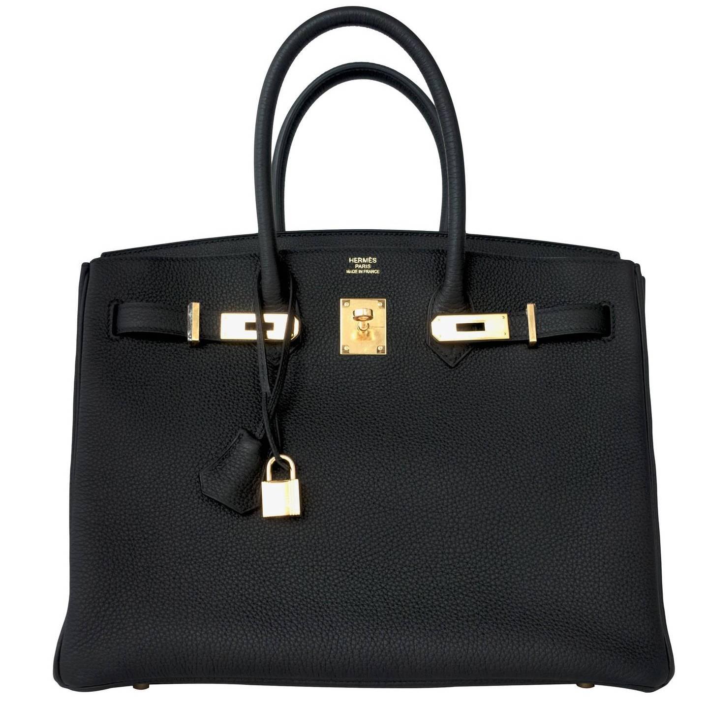 Celeb Fave Hermes Black Togo 35cm Birkin Gold Hardware GHW Power Birkin