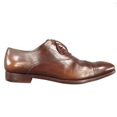 PRADA Size 11.5 Mono Brown Leather Wing Tip Toe Cap Lace Up