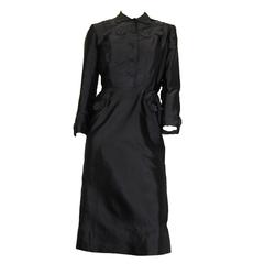 Used 50's Hattie Carnegie Black Silk Faille Evening Dress 