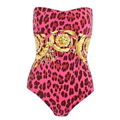 Versace Hot Pink Animalier Barocco Print One Piece Swimsuit