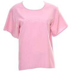 YSL Vintage Top Pink Silk Minimalist Yves Saint Laurent French Size 36 US 4 11