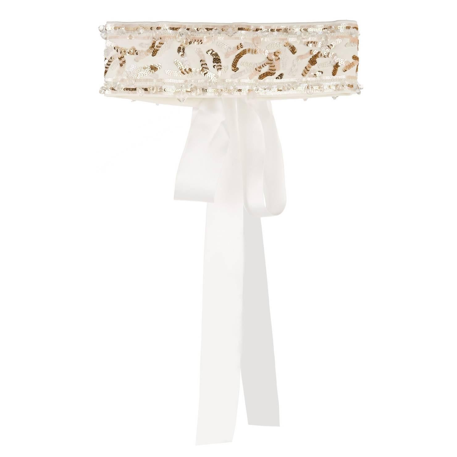 Valentino NEW & SOLD OUT White Gold Pink Silk Embellished Sash Waist Belt