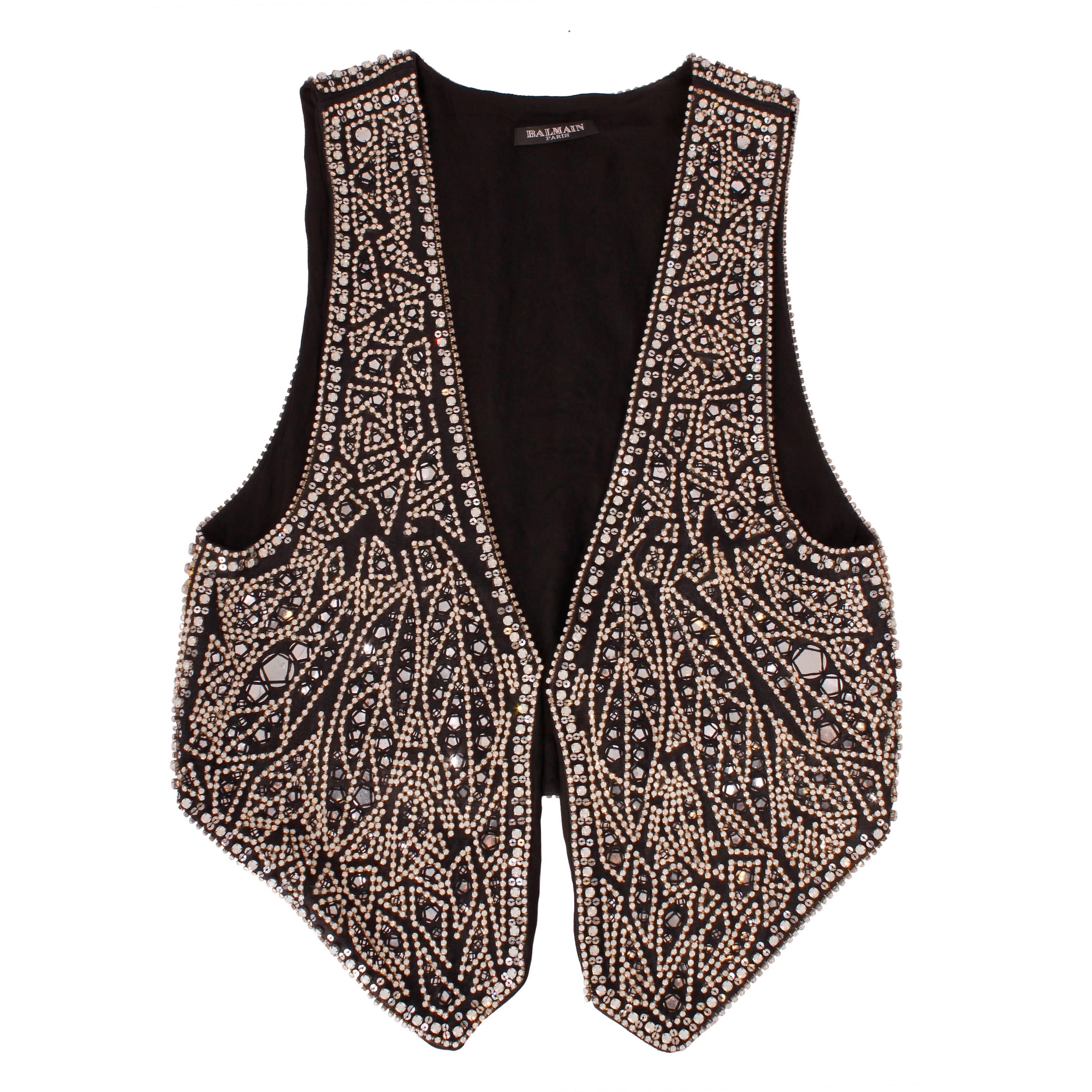 Balmain black linen studded vest For Sale