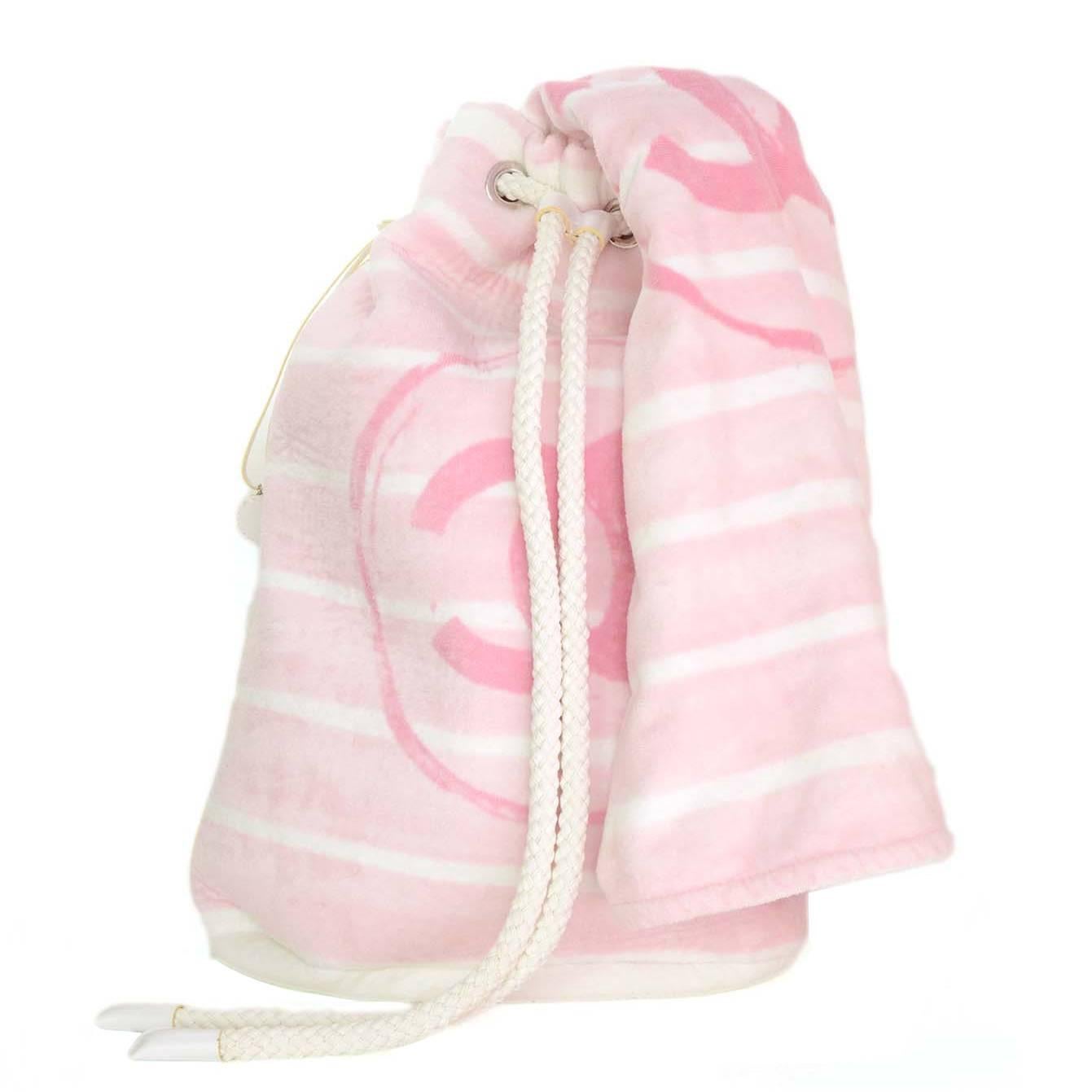 Chanel Pink & White CC Terrycloth Bag & Beach Towel Set SHW