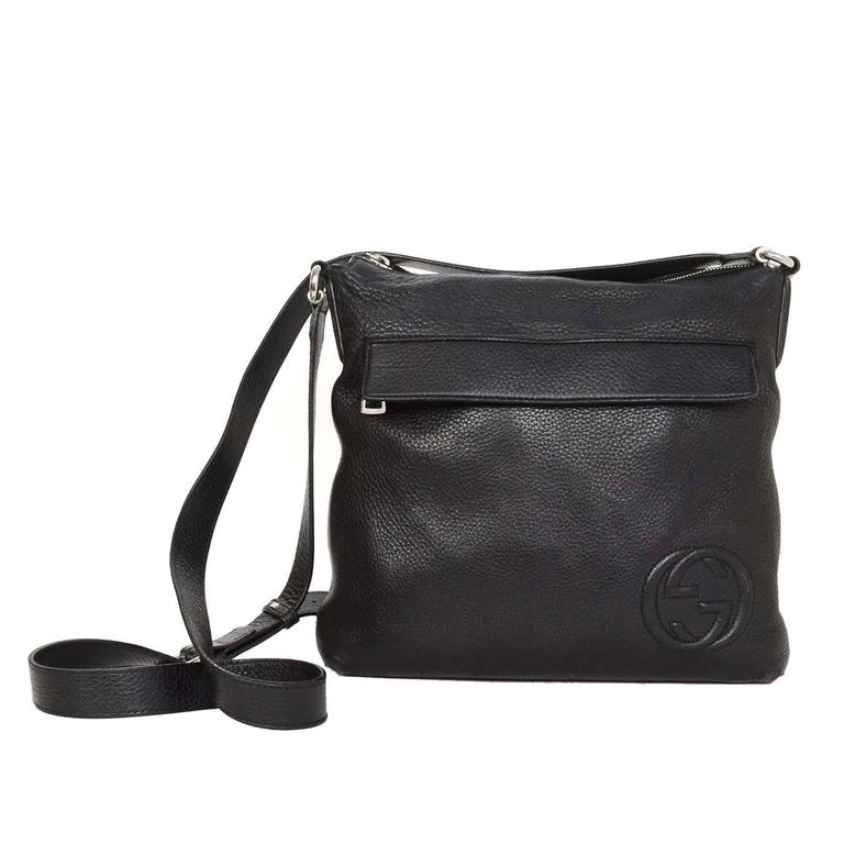 Gucci Black Leather Messenger Bag SHW For Sale at 1stDibs