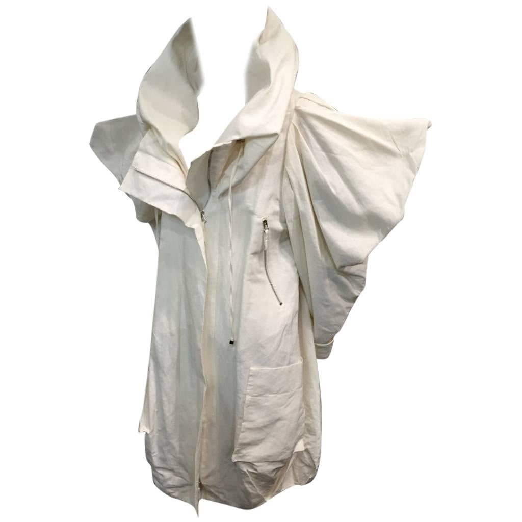 1980s Christian Lacroix Avant Garde White Canvas "Butterfly" Parka For Sale  at 1stDibs