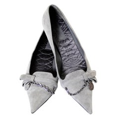 NEW Retro Gucci Gray Suede Shoes Chain Detail Kitten Heels Medallion 7.5 B