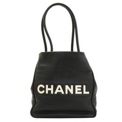 Chanel Camelia Black x White Leather Tote Shoulder Hand Bag