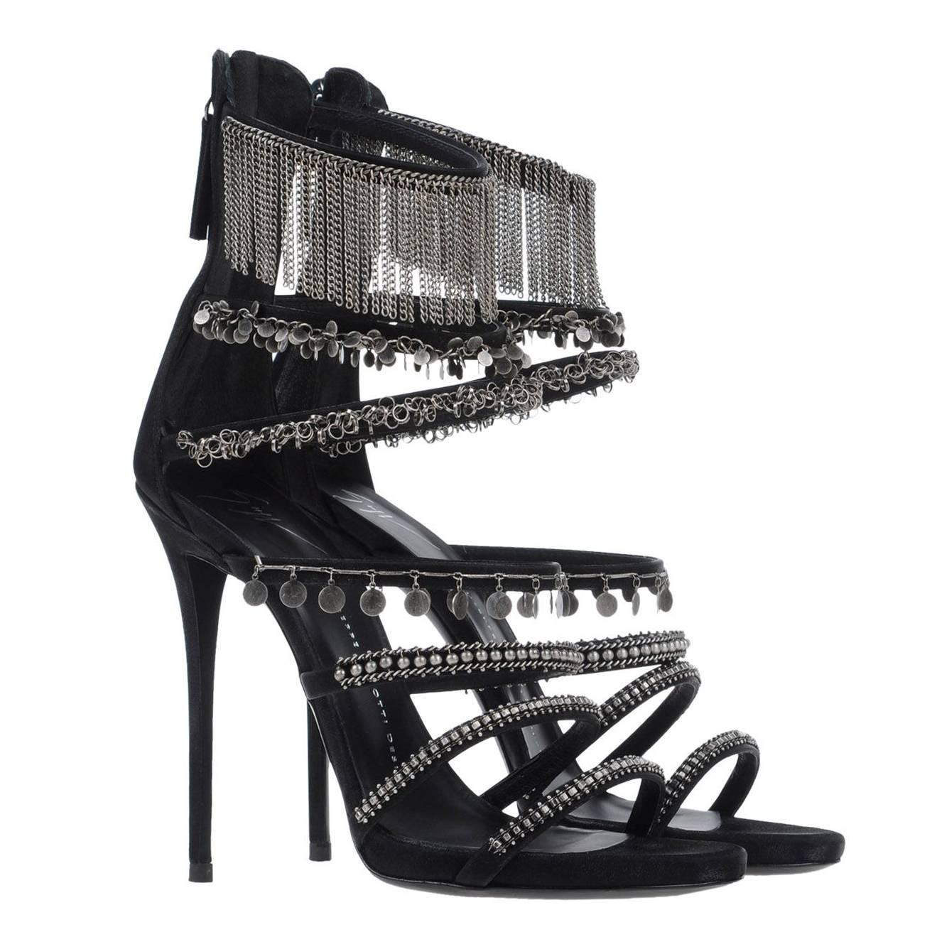 Giuseppe Zanotti NEW & SOLD OUT Black Silver Chain Link High Heels Sandals