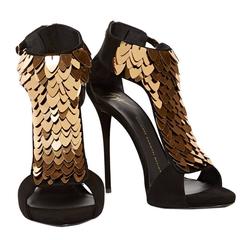 Giuseppe Zanotti NEW Black Suede Gold Sequin High Heels Sandals