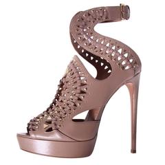 Alaia NEW & SOLD OUT Blush Leather Gold Accent Platform Cut Out Sandals