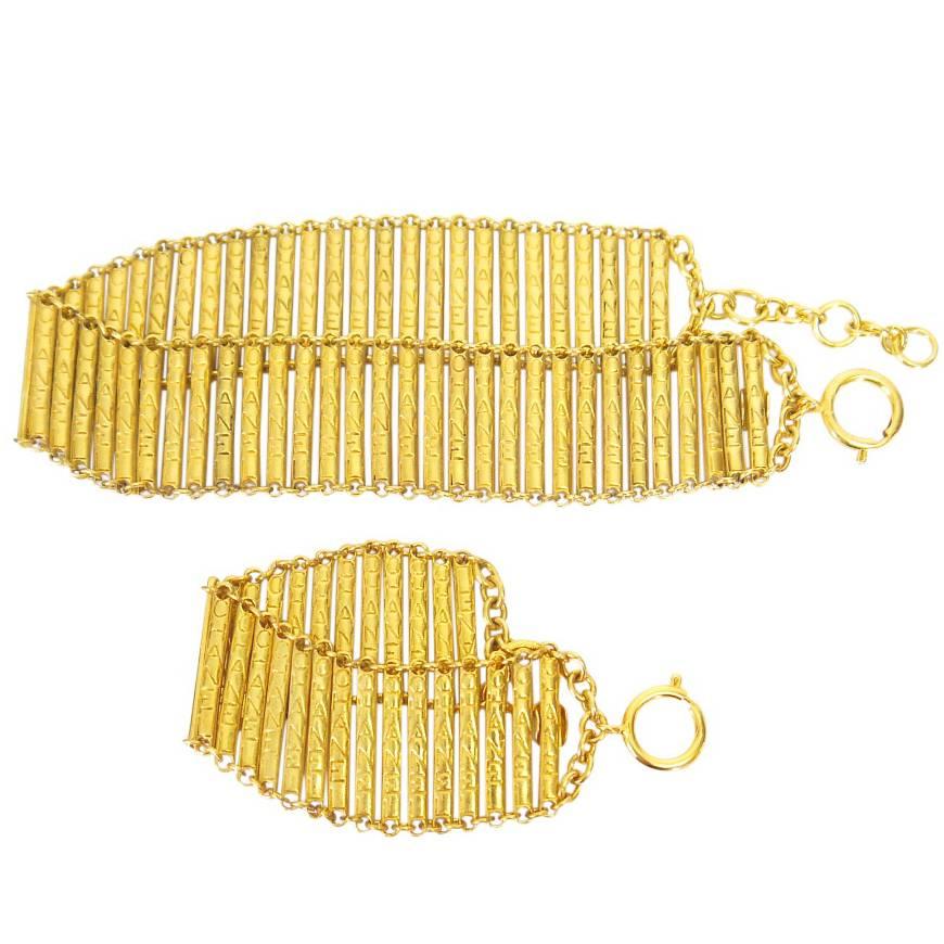 Vintage Chanel Gold Choker Necklace and Bracelet Set Rare 1980s