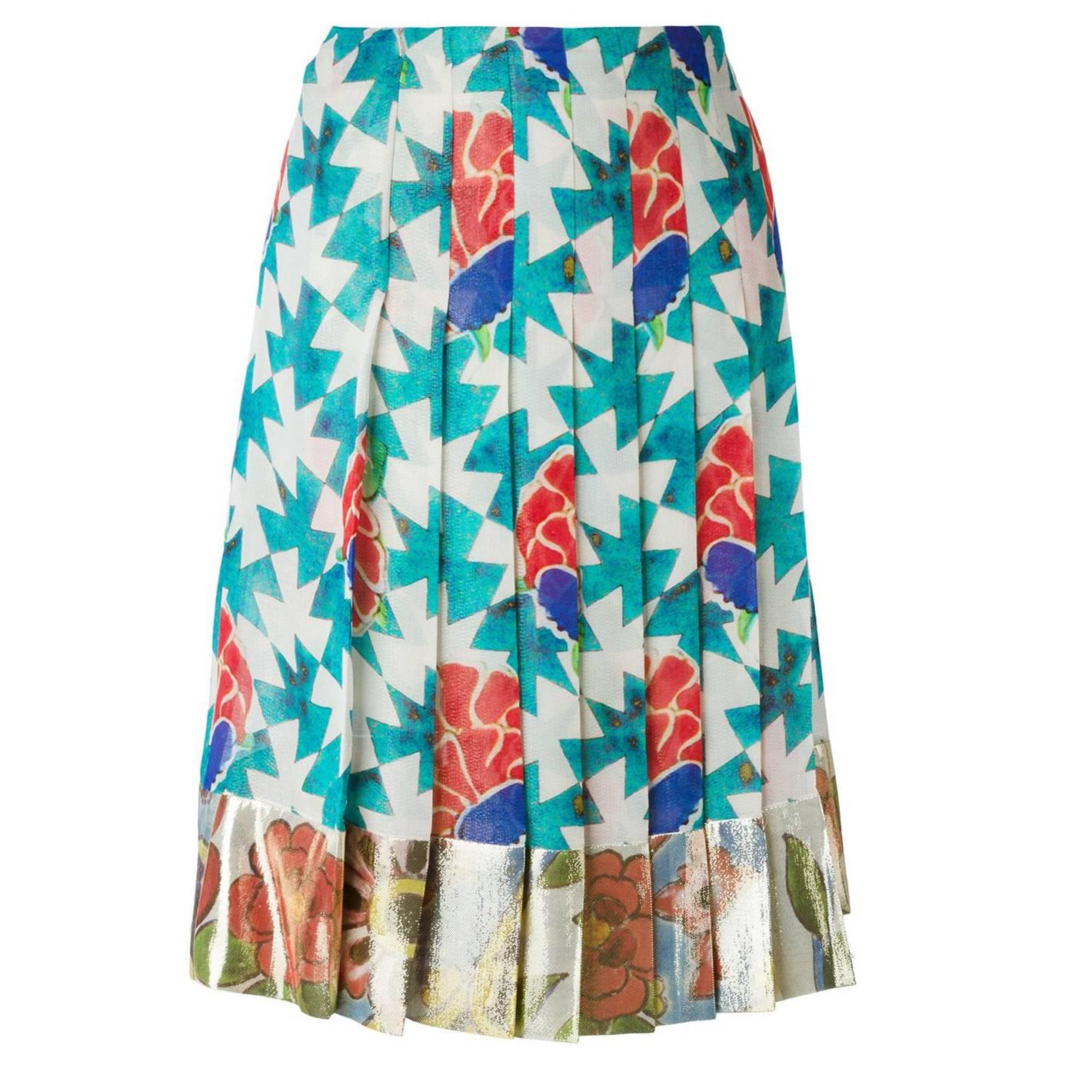 Chanel Floral Print Pleated Skirt