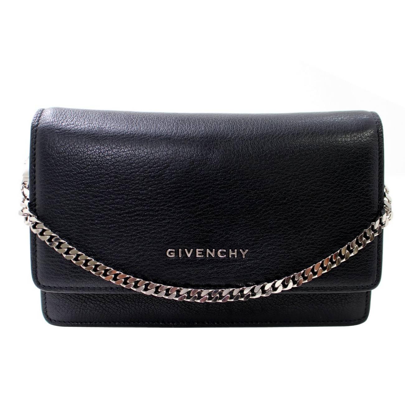 Givenchy Black Goat Leather Pandora Chain Wallet Bag