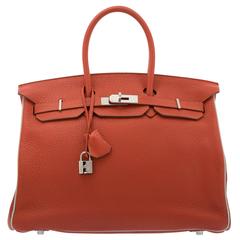 Hermes Special Order 35cm Sanguine & Gris Perle Clemence Leather Birkin Bag