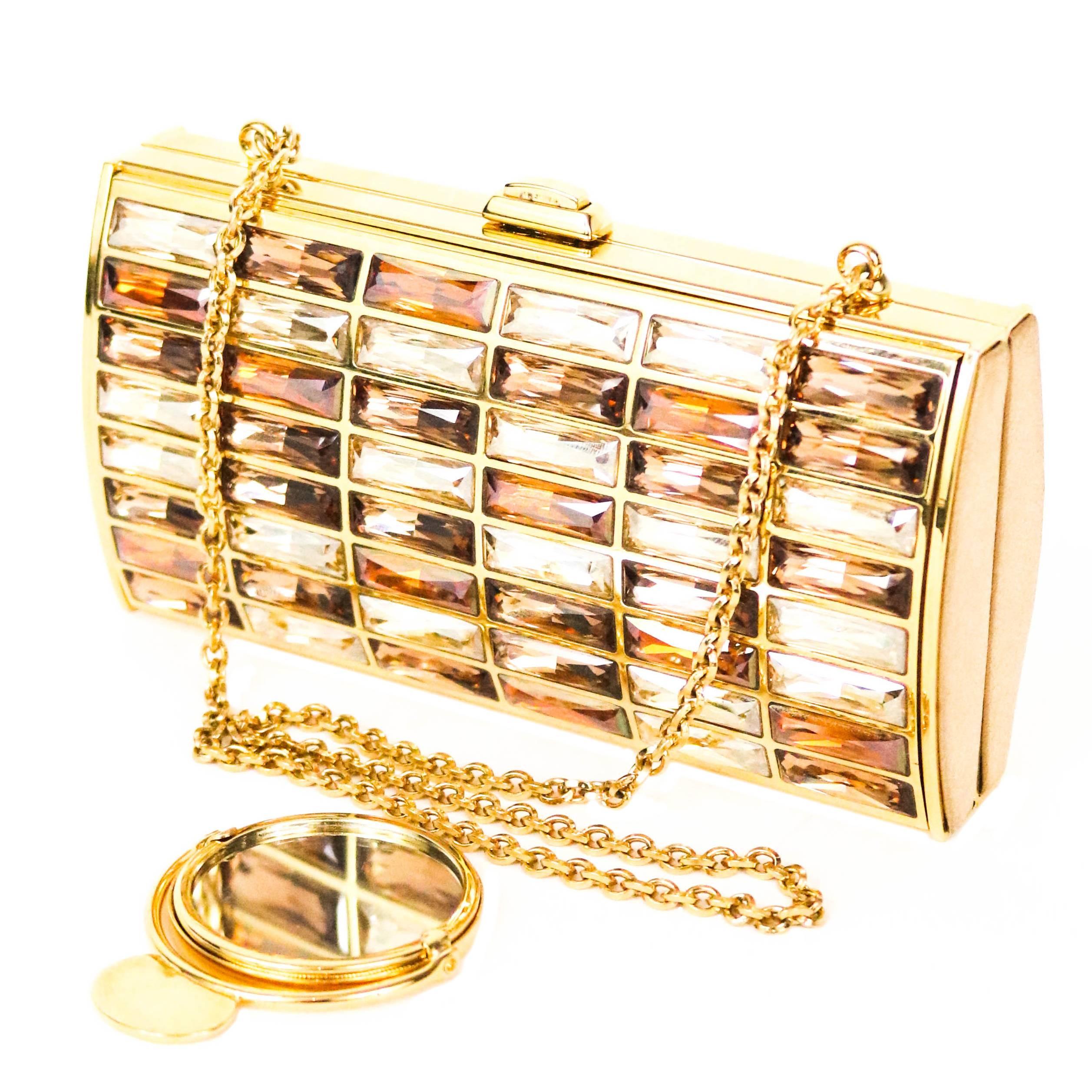 Judith Leiber Bronze Crystal Goddess Clutch 