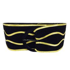 Vintage Yves Saint Laurent wide black suede with gold cord belt 1980s medium 7