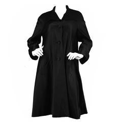 1950s Hardy Amies Couture Vintage Black Silk Satin Opera Coat