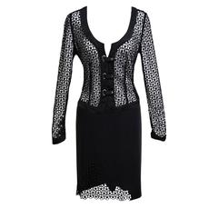 Used Armani Collezioni Black Guipure Lace Jacket and Black Silk Faille Skirt Suit