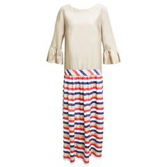 Algo Navy, Beige, White, and Red Flared Tunic Maxi Dress