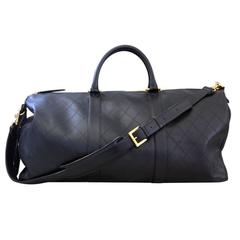 Vintage Chanel Black Leather Quilted Boston Travel GHW No. 3 Duffel Bag