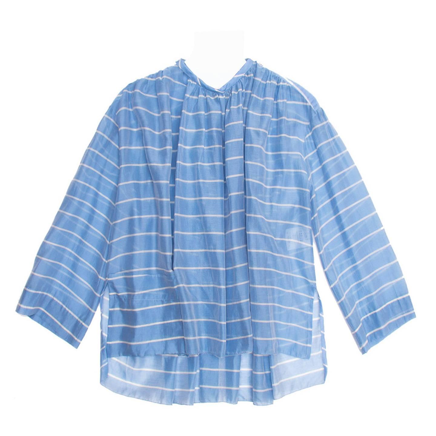 Balenciaga Sky Blue Striped Top For Sale