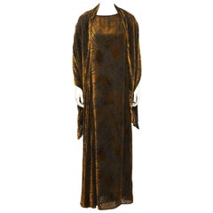 1980's Christian LaCroix Devoré Bronze Sleeveless Dress & Shawl