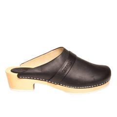 Chanel Black Leather Wooden Clogs