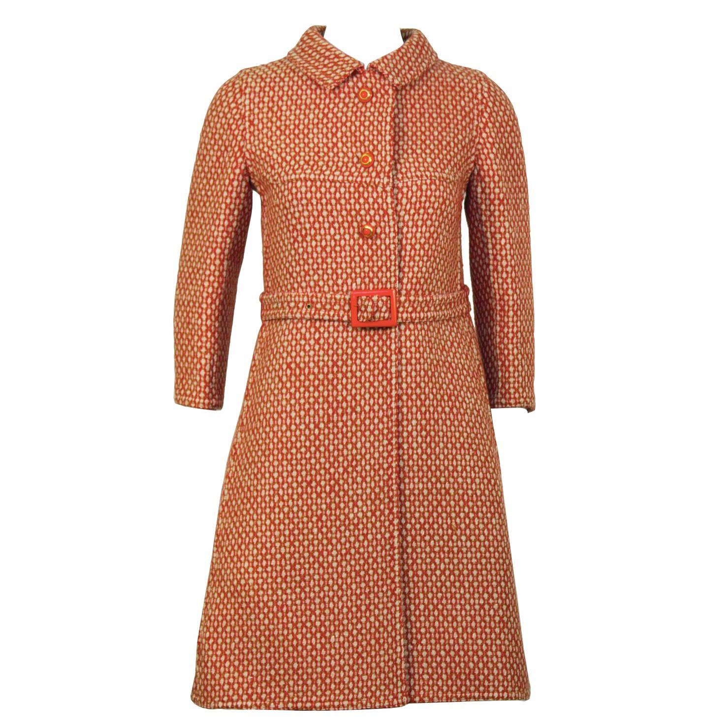 1960's Antonelli Red & White Wool & Mohair Coat and Skirt Set  For Sale