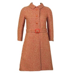 Set cappotto e gonna Antonelli rosso e bianco in lana e mohair degli anni '60