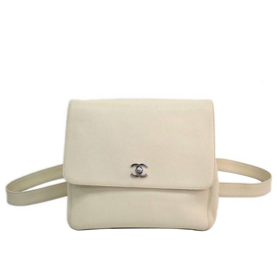 Chanel Rare Cream Nude Caviar Leather Silver CC Hardware Backpack Bag