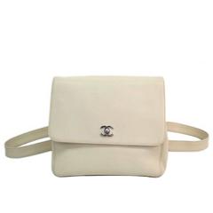 Chanel Rare Cream Nude Caviar Leather Silver CC Hardware Backpack Bag