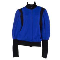 Nina Ricci Vintage 1980s 80s Cobalt Blue Black Avant Garde Knit Sweater Jacket