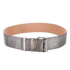 Chanel Silver Leather Chanel Logo Plate Perforated Waist Belt