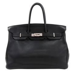 Hermes Birkin Black Taurillon Clemence Leather Silver Tone Hardware Hand Bag