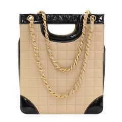 Chanel Beige x Black Quilted Patent Leather 2 WayTote Bag