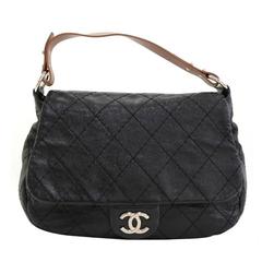 Vintage Chanel Black Leather Large Flap Hand Bag