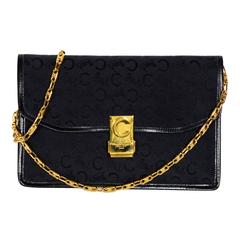 Celine Vintage Logo Black Toile Logo Clutch & Removable Gold Tone Logo Chain 3