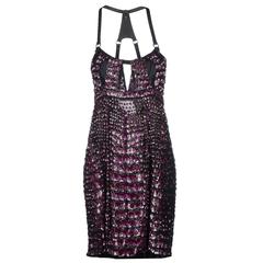 New Roberto Cavalli Beads Sequins Embellished Leather Harness Cocktail Dress 