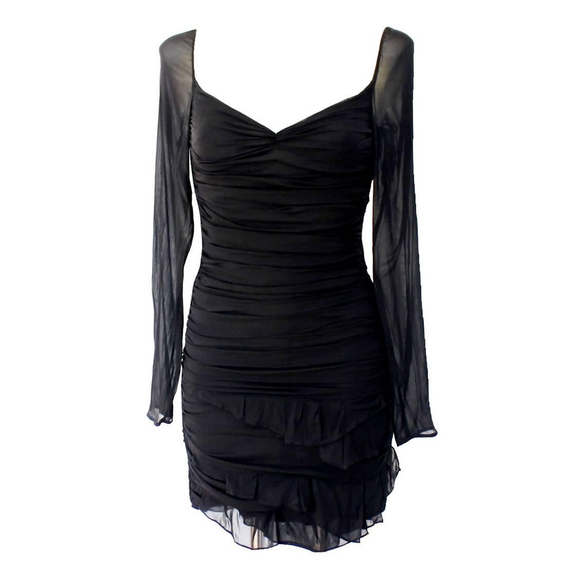 Gucci Tom Ford Spring 2003 Black Ruched Silk Dress