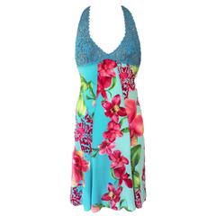 Versace Floral Orchid Print Silk & Macrame Dress 2