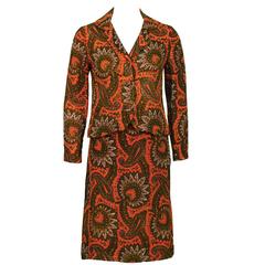 1960's Anonymous Orange Paisley Skirt Suit