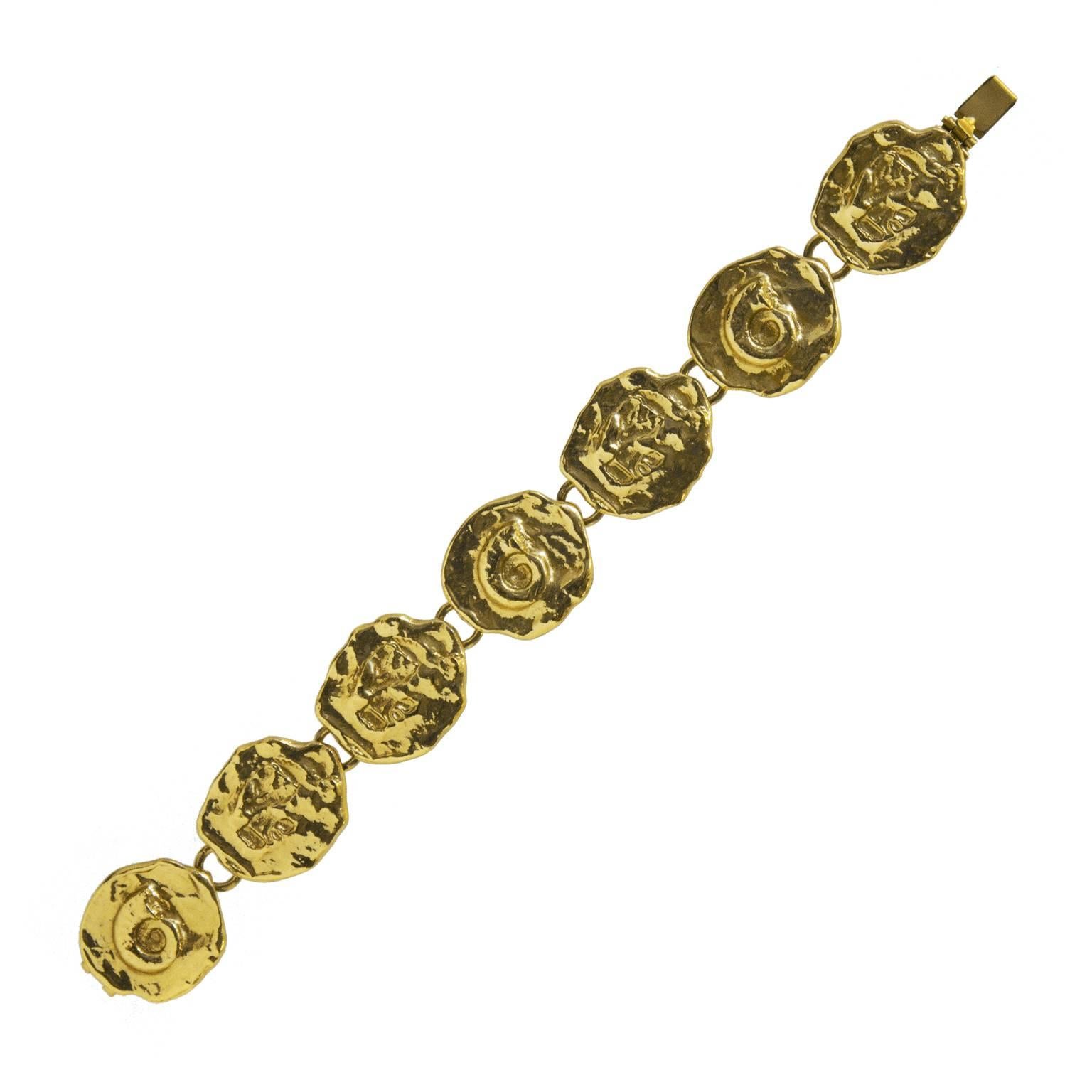 1980's Yves Saint Laurent YSL Gold Abstract Medallion Bracelet