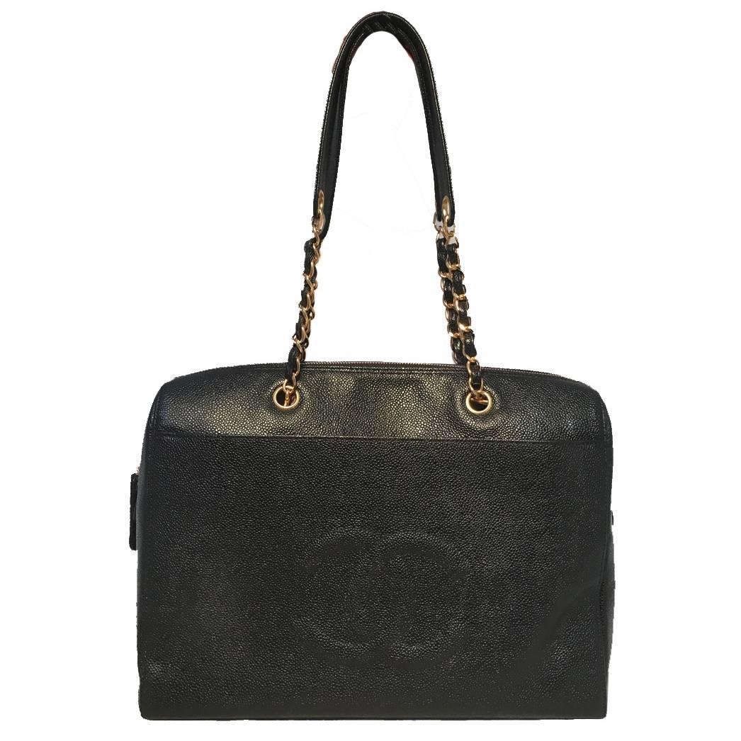 Chanel Black Caviar Leather Shoulder Bag Tote 