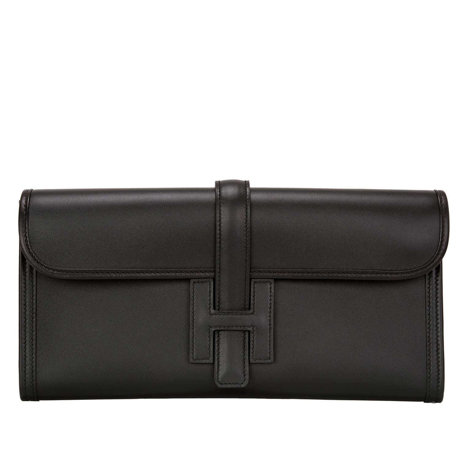 Hermes Black Swift Jige Elan Clutch 29cm NEW For Sale