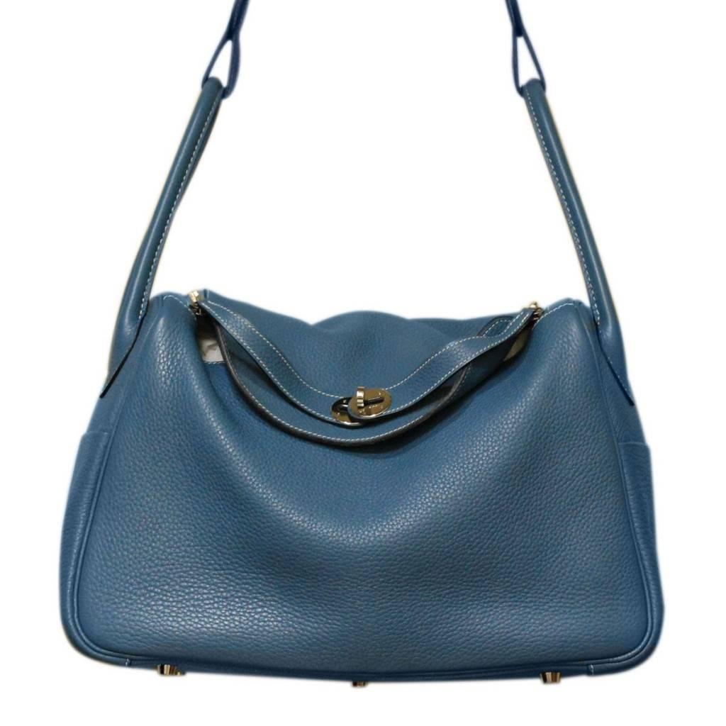 Hermes Lindy 34 Blue Jean Taurillon Clemence Shoulder Bag