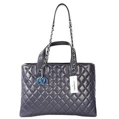 Navy Chanel Quilted Leather Shopper Tote