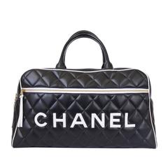 Retro Chanel Black Leather Jumbo Logo Bowling Bag Rare