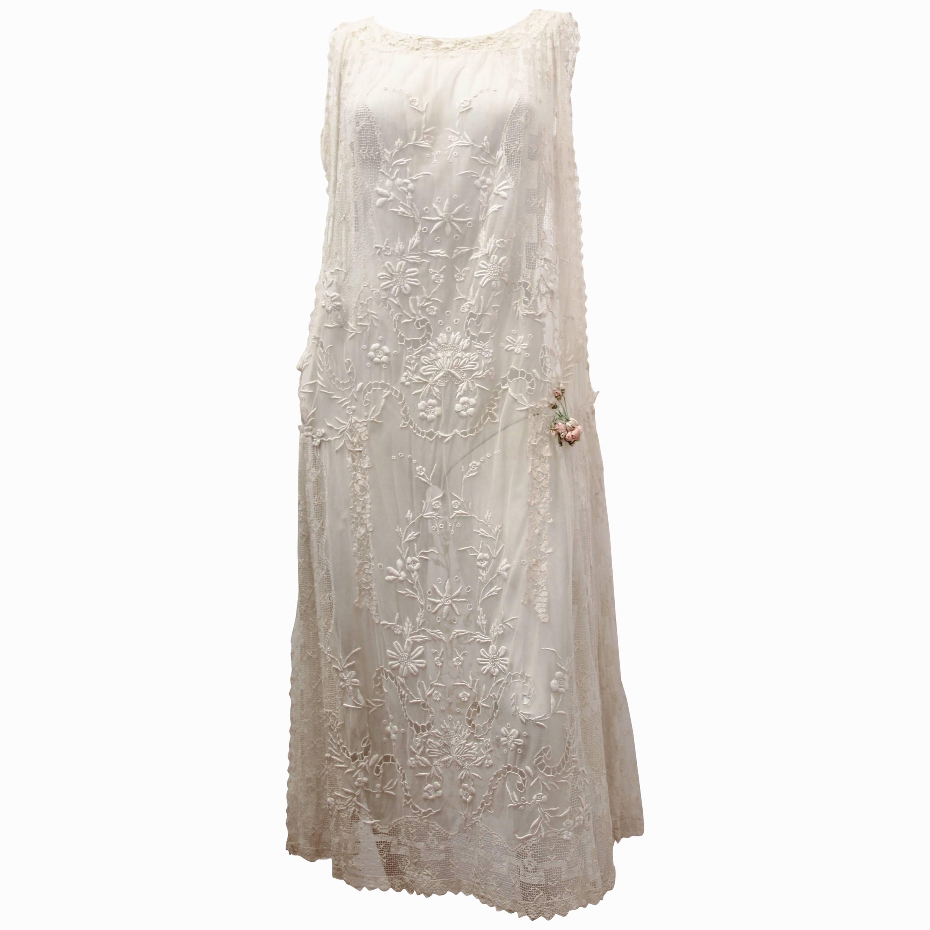 20er Jahre Besticktes Hochzeitskleid aus Spitze