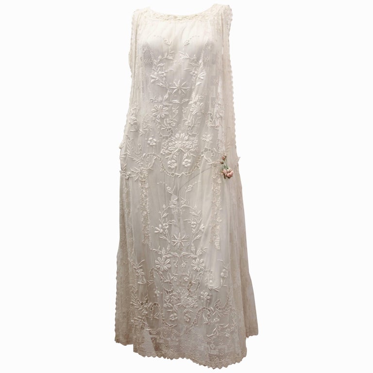 20s Embroidered Lace Wedding Dress For Sale